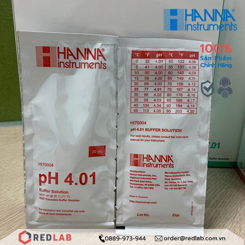 Dung dịch hiệu chuẩn pH 4.01 7.01 10.01 dạng gói 20mL Hanna HI70004 HI70007 HI70010