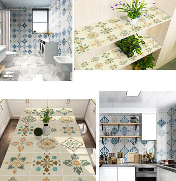 3M Decal dán bếp tráng nhôm cách nhiệt ô hoa văn hiện đại vàng kem khổ 60cm keo sẵn