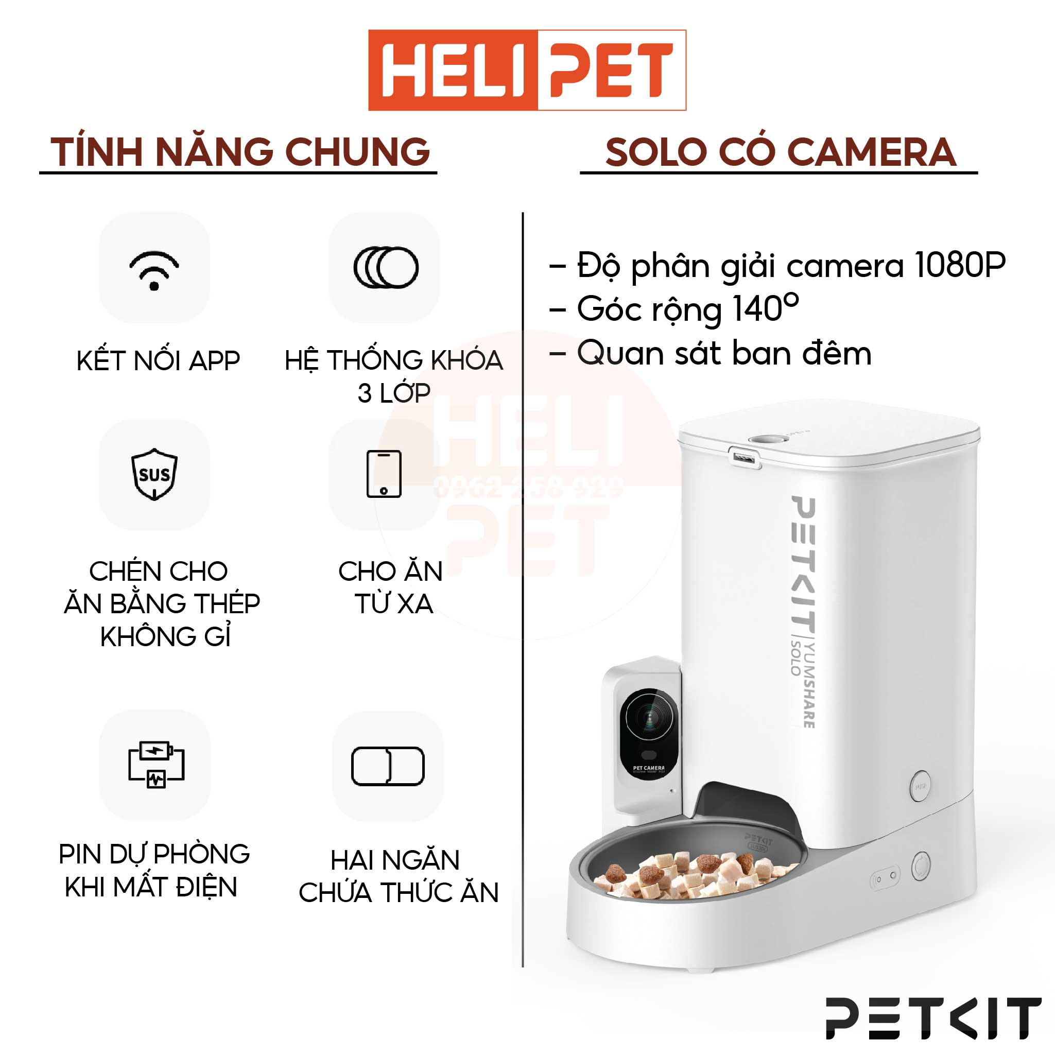 Máy Ăn, Máy Nhả Hạt Cho Mèo Có Camera PETKIT Element Solo Yumshare Dung Tích 3 Lít - HeLiPet