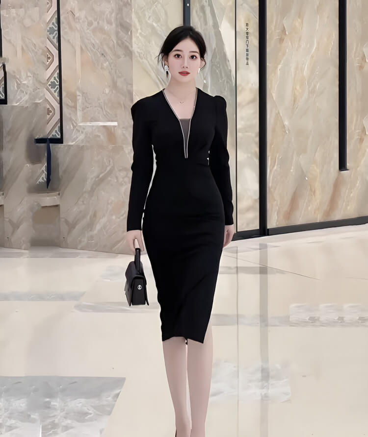Đầm body viền cổ hạt