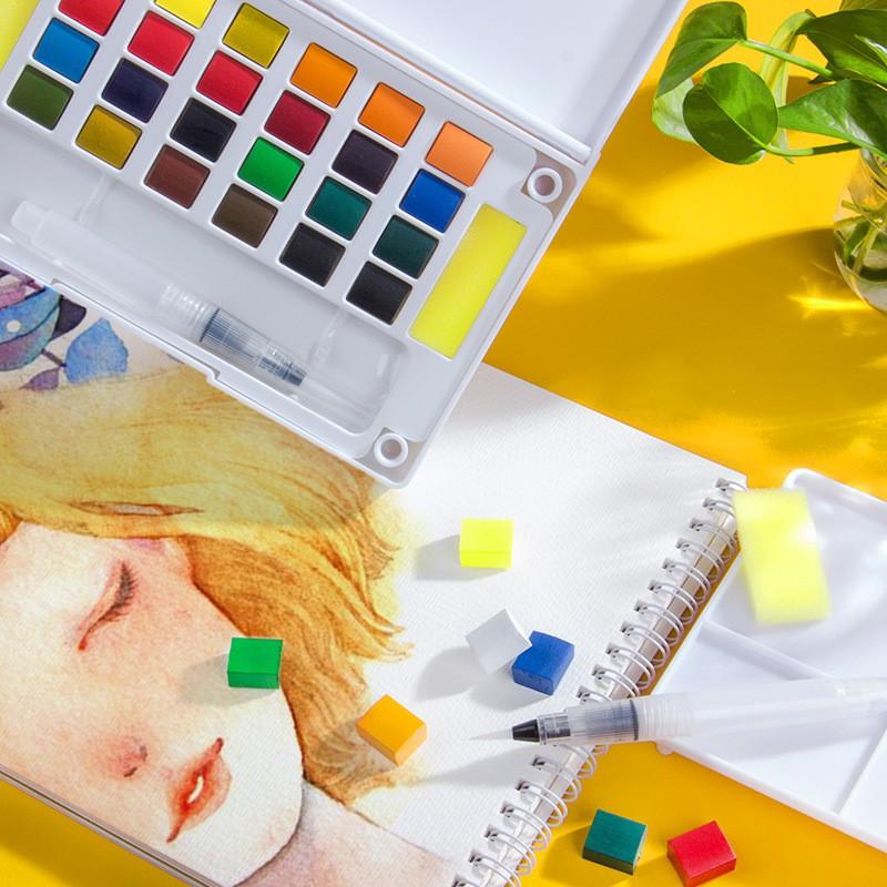 Màu Nước Nén Water Color Cao Cấp Tiện Lợi (Tặng kèm bút nước + palette + mút )