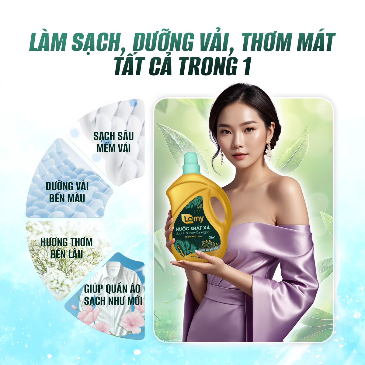 Combo 02 can nước giặt xả 3in1 Ecowipes 7kg hương nước hoa thơm lâu giúp làm mềm vải