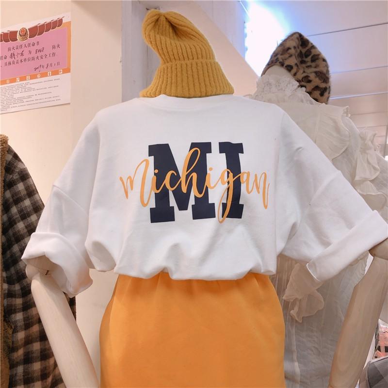 Áo Phông, Áo Thun Unisex Tay Nỡ Họa Tiết Hình Chữ Dáng Rộng Mùa Hè 2021