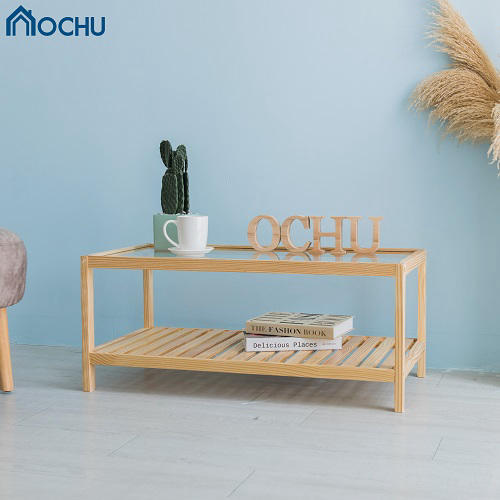 Bàn Trà Sofa Mặt Kính OCHU Khung Gỗ Hình Chữ Nhật  - Glass Table