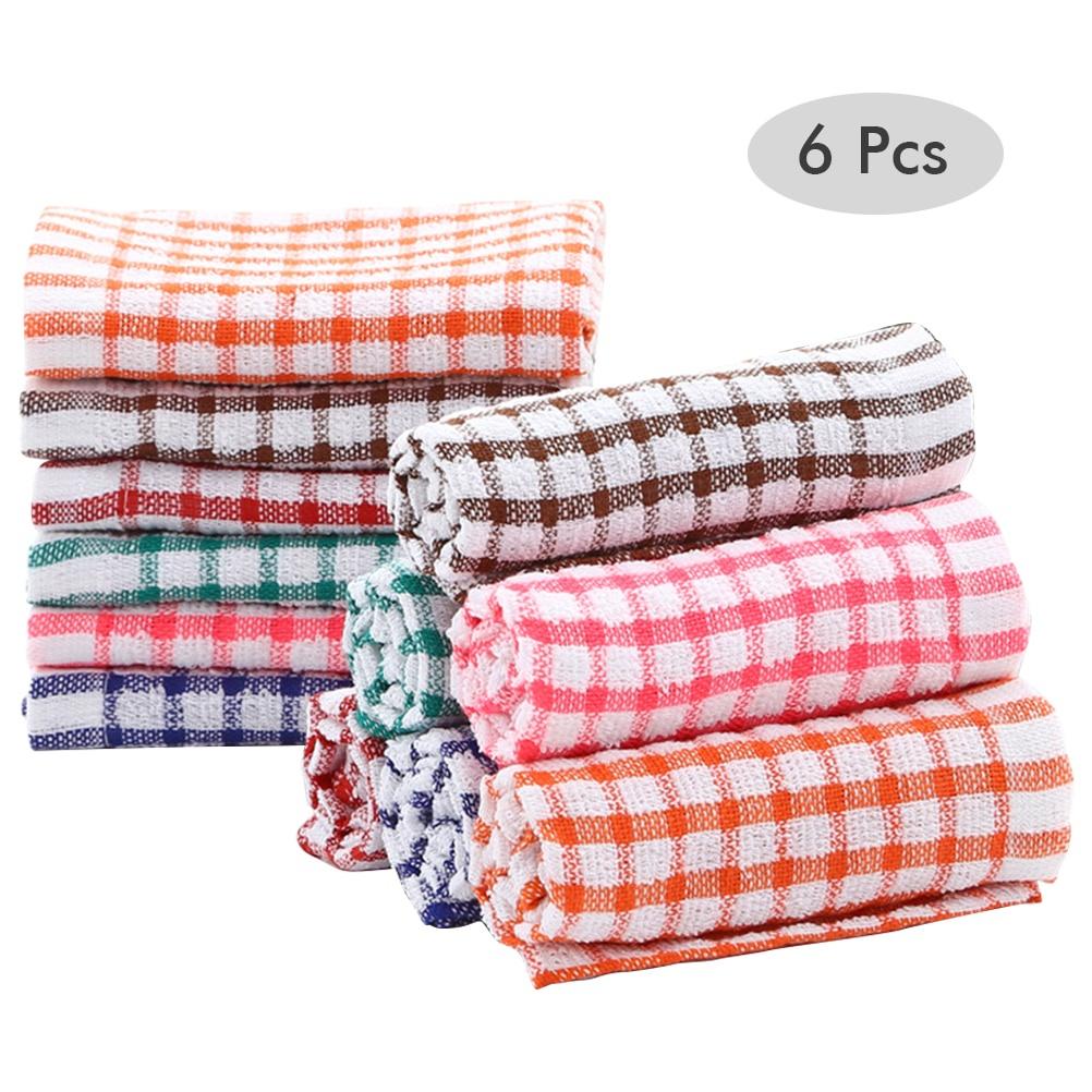 6PCS Cleaning Dish Cloth Tea Lint Plaid Cotton Towel Absorbent Handkerchief Lattice Towel Kitchen gadget Supplies Accessories
