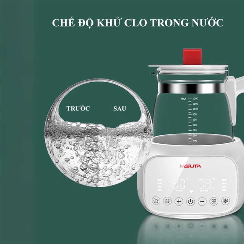 Máy đun nước pha sữa, pha cafe, pha trà, đun nước sôi siêu tốc Misuta khử clo, giữ nhiệt, có quạt tản nhiệt