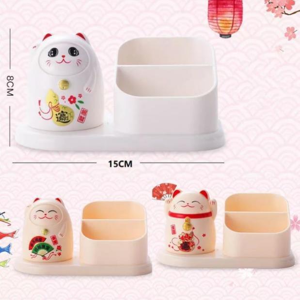 Hộp đựng tăm mèo thần tài kèm giá cắm tiện ích