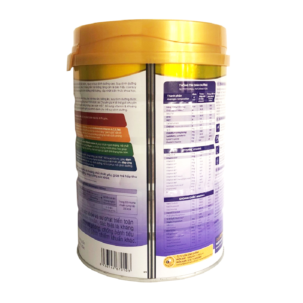 Sữa bột Nutricare Care 100+ mới cho trẻ nhẹ cân biếng ăn suy dinh dưỡng 1-10 tuổi (900g)
