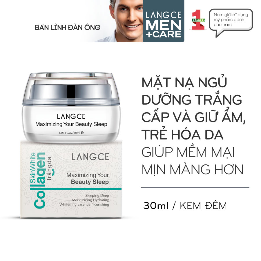 Collagen Dưỡng Trắng Beauty Sleep Cấp/Khóa Ẩm 30ml cho Nam TẶNG Gel Vệ Sinh Vùng Kín Nam 100ml LANGCE