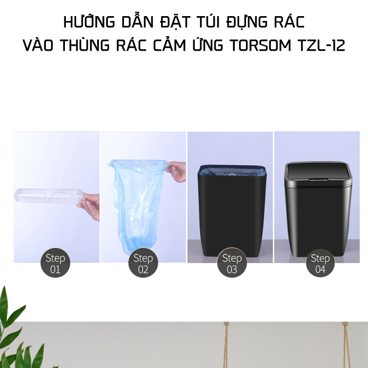 Thùng đựng rác cảm biến tự đóng mở cao cấp TORSOM TZL-12 sang trọng sạch sẽ tiện dụng
