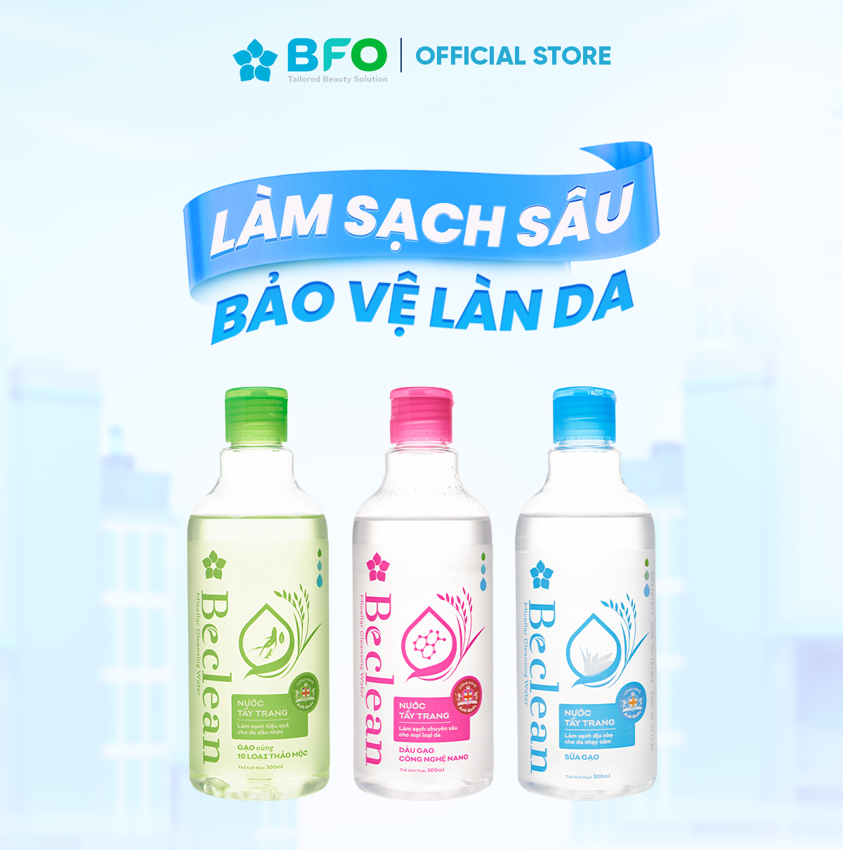 Nước Tẩy Trang Lành Tính Beclean Giúp Làm Sạch Sâu - 300ml & 100ml