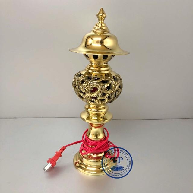 Đèn thờ điện đồng vàng , họa tiết rồng phượng KH879