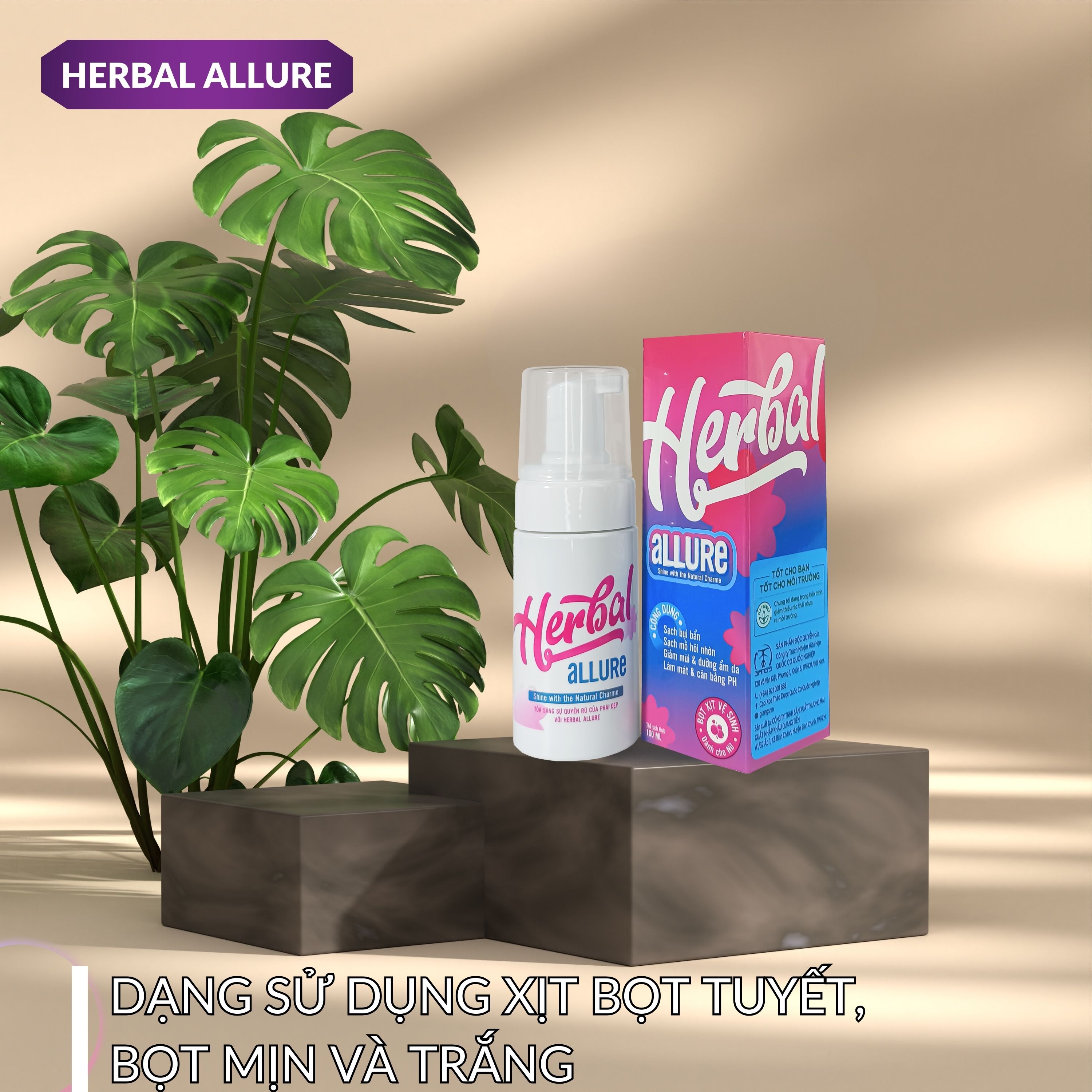 HERBAL ALLURE GIANG'S Dung Dịch Vệ Sinh Phụ Nữ Khử Mùi Công Nghệ Mới, Giúp Căn Bằng pH, Ngăn Ngừa Nấm Ngứa, Giúp Cô Bé Khỏe Sạch Và Thơm Chai 100ml