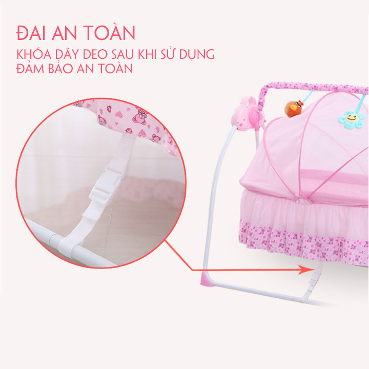 Nôi điện cho em bé, Võng điện đưa tự động Kawaii Home, Có điều khiển từ xa và kết nối Bluetooth phát nhạc