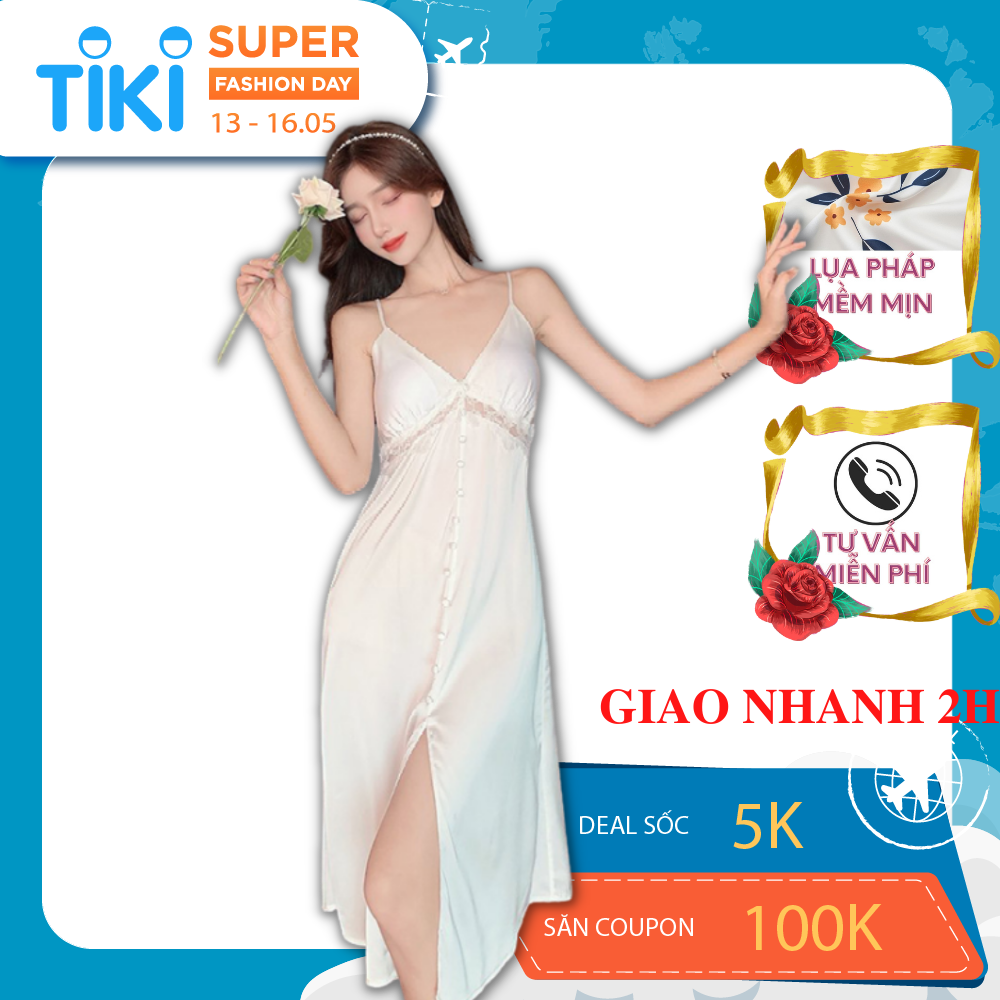 Váy ngủ nữ, váy 2 dây lụa mềm quyến rũ VILADY - V121 thiết kế siêu sang màu Trắng gạo, chất liệu lụa Pháp ( lụa latin) cao cấp