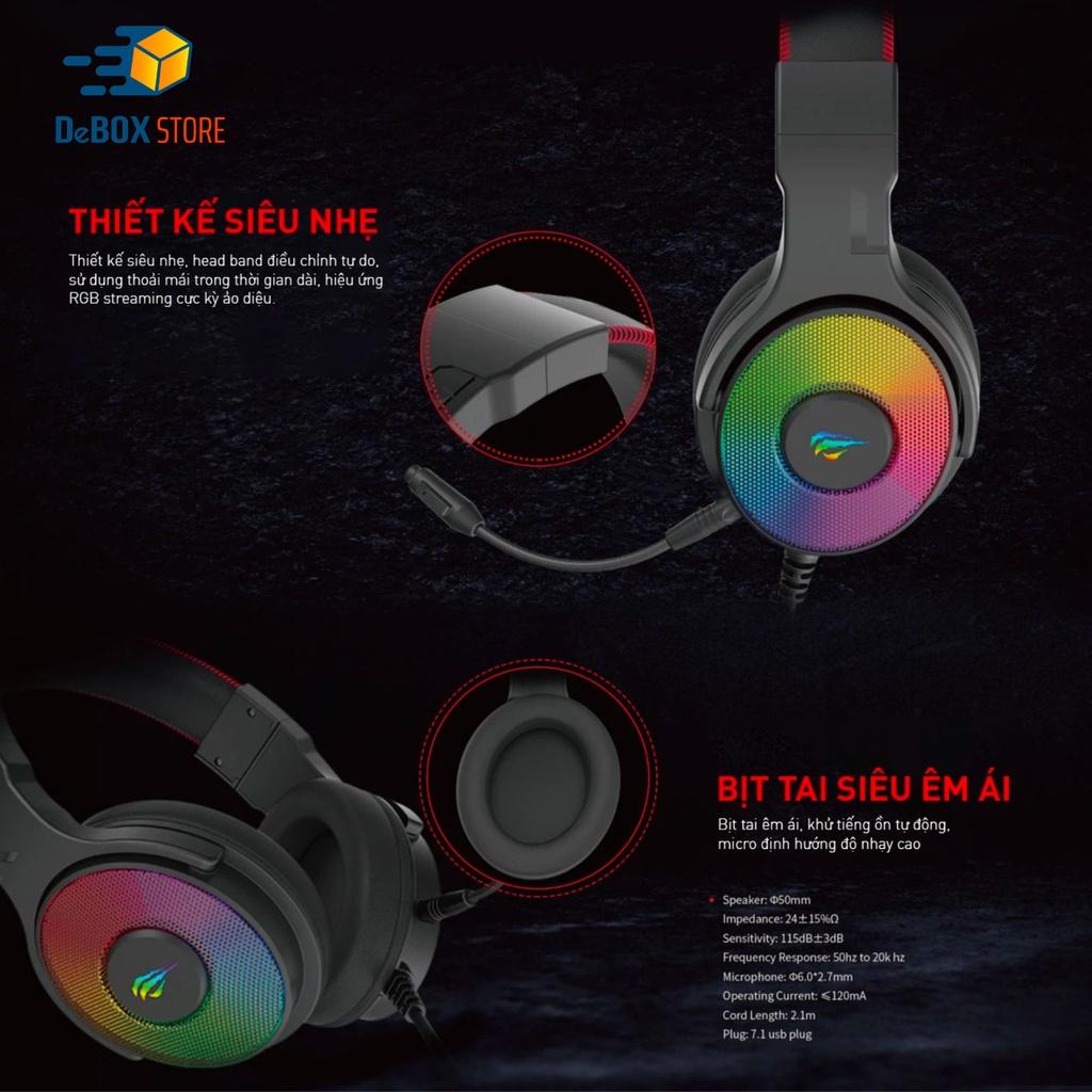 Tai Nghe Gaming Headphone HAVIT H2028U, Driver 50mm, Âm Thanh Vòm 3D, Đèn EGB Streaming - Hàng Chính Hãng