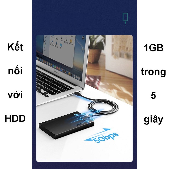 Cáp dữ liệu USB 3.0 sang Type-c truyền dữ liệu giữa máy tính và ổ cứng USB dài 2m Ugreen ( 20884) hàng chính hãng