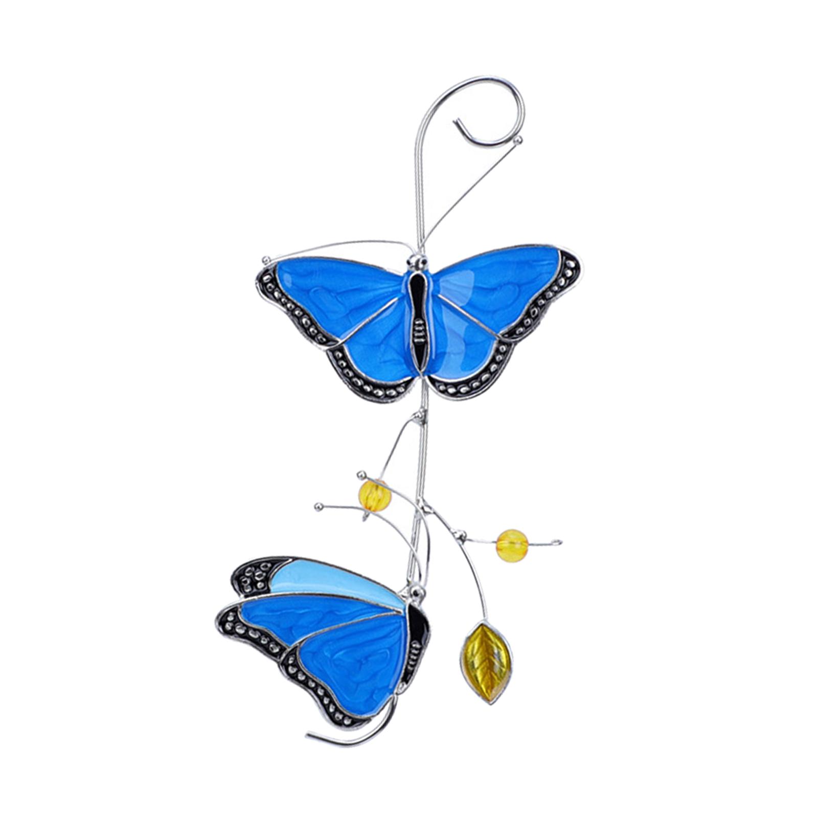 Metal Blue Butterfly Stained Glass Home Window Garden Yard Crafts