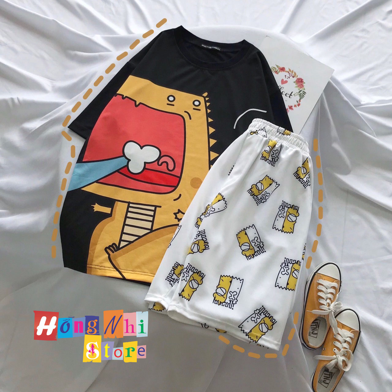 Quần Short Cartoon Unisex Màu Trắng - Quần Đùi Hoạt Hình Siêu Cute - MM