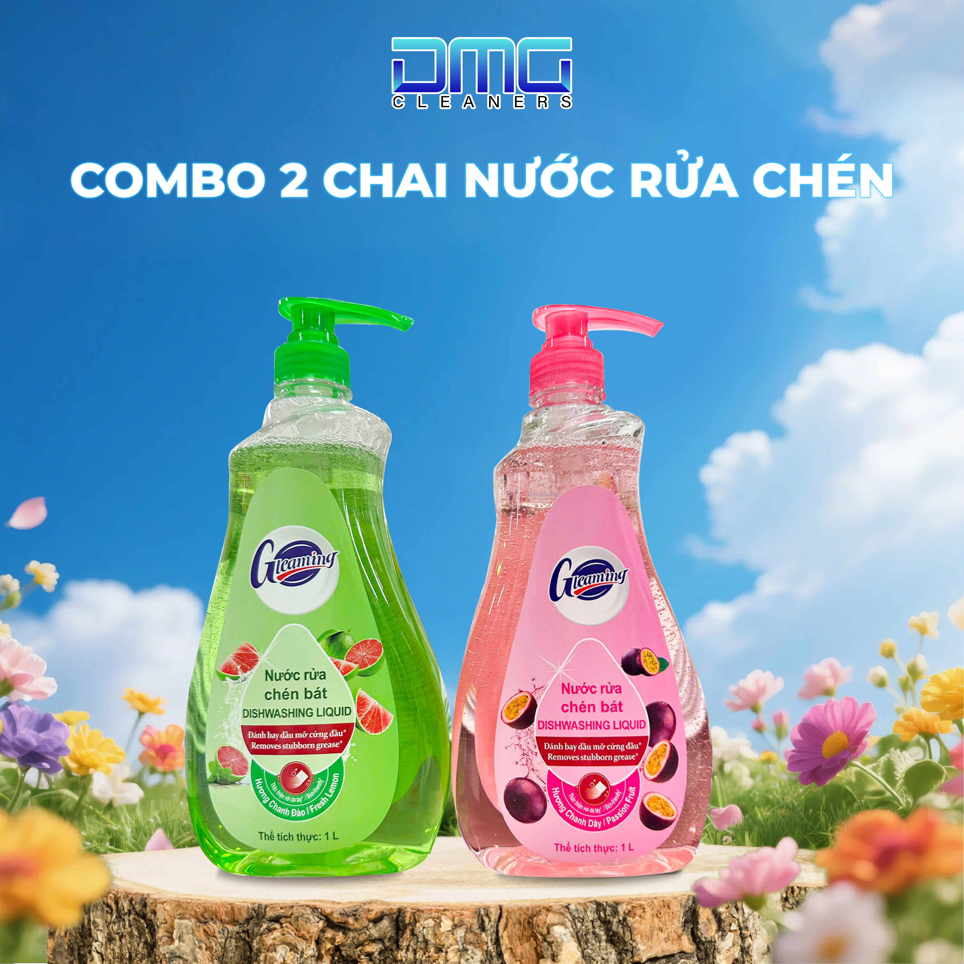 Combo 2 Chai Nước Rửa Chén Gleaming Hương Chanh Dây 1L/Chai