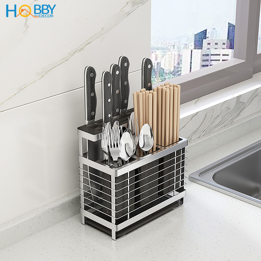 Kệ để dao kéo đũa muỗng đa năng dán tường Hobby Home Decor KDMT3 inox 304 có keo dán tường