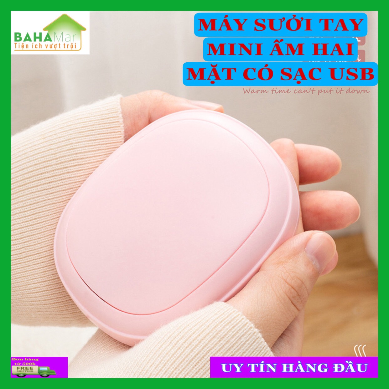 MÁY SƯỞI TAY MINI ẤM HAI MẶT CÓ SẠC USB &quot;BAHAMAR&quot; gồm bộ sạc dự phòng và máy sưởi tay, tất cả là hai trong một