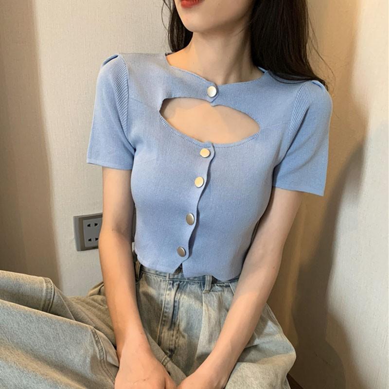 Áo Thun Ngắn Tay Cổ Tròn Ôm Dáng Thời Trang Dành Cho Nữ