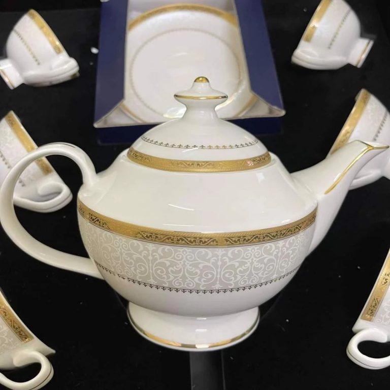 Bộ Trà Sứ Xương Hoàng Gia Anh, Viền Vàng, Thiết Kế Sang Trọng, Nhập Đức