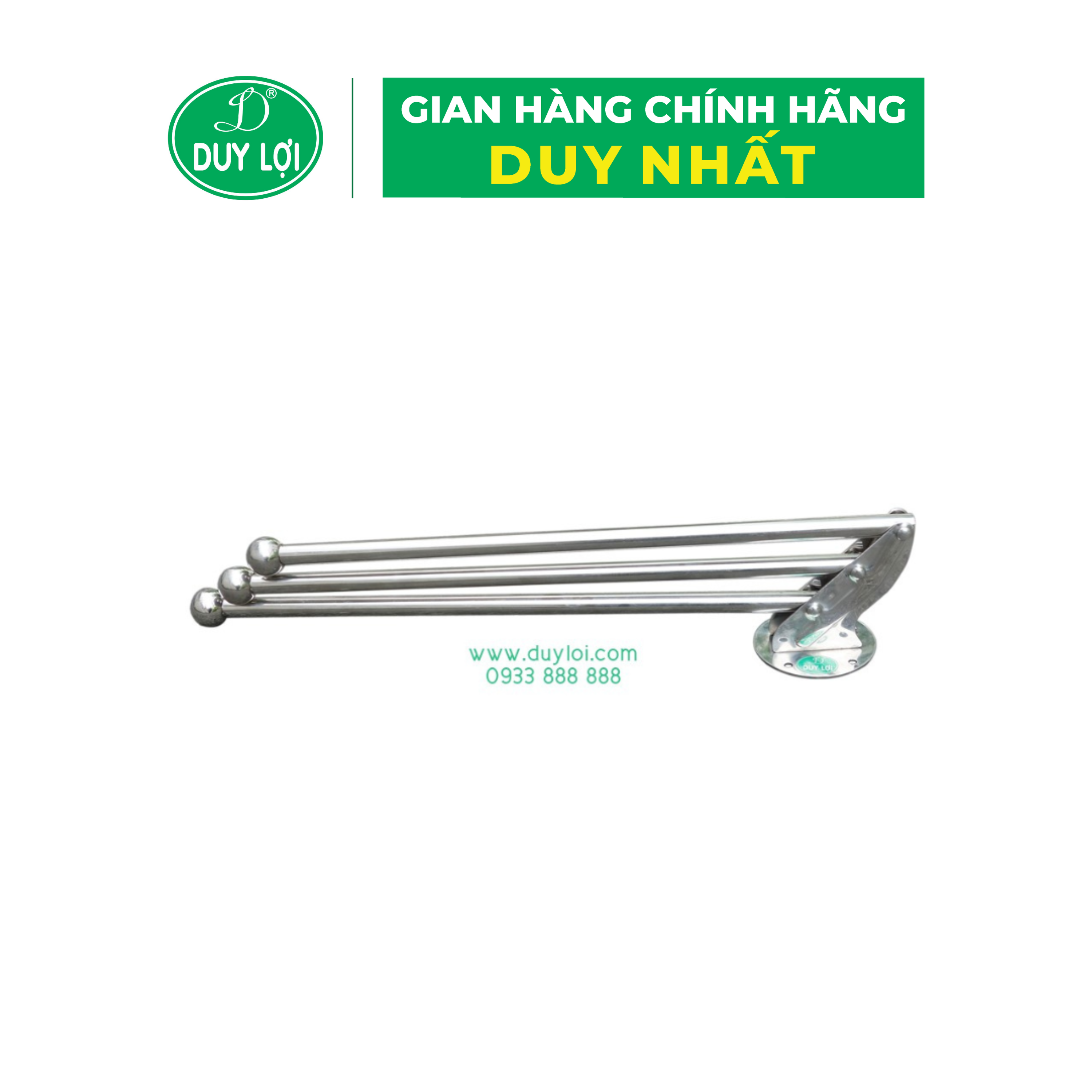 GIÁ PHƠI KHĂN XẾP INOX 3 NHÁNH - QUÀ TẶNG 10 MÓC ÁO KÉP NHỰA CAO CẤP DUY LỢI