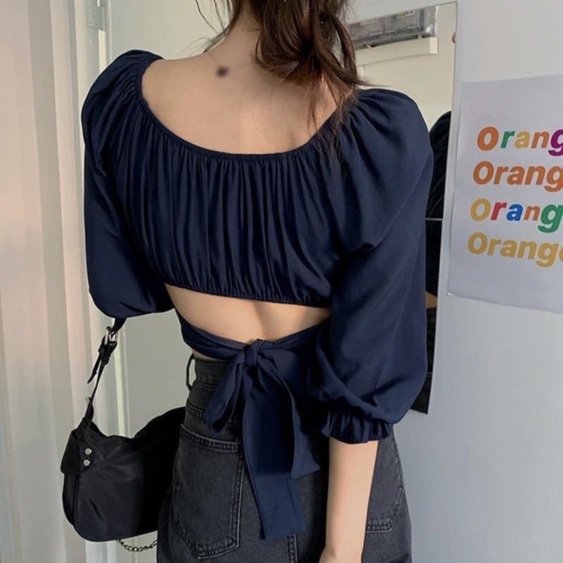 Áo croptop tay dài thắt nơ thanh lịch