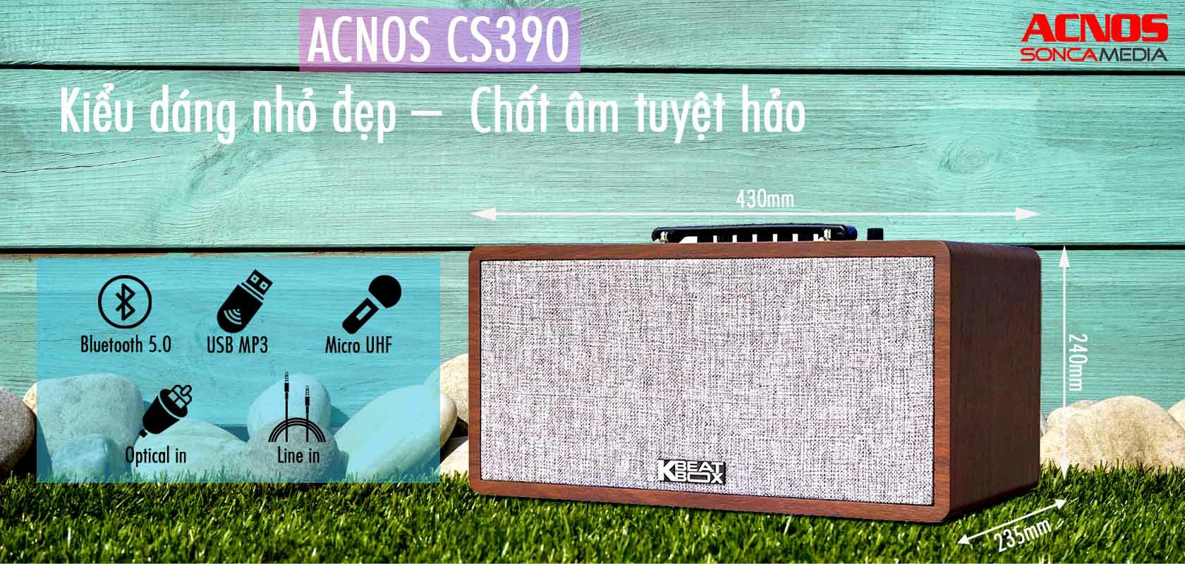 Dàn âm thanh di động ACNOS CS390 - Hệ thống 2 Loa full 5.25 inch và 2 loa treble - Công suất lên đến 400W - Kết nối bluetooth 5.0, USB, AUX, Optical (Cổng quang) - Kèm 2 micro không dây UHF cao cấp - Loa kéo, loa xách tay du lịch - Hàng chính hãng