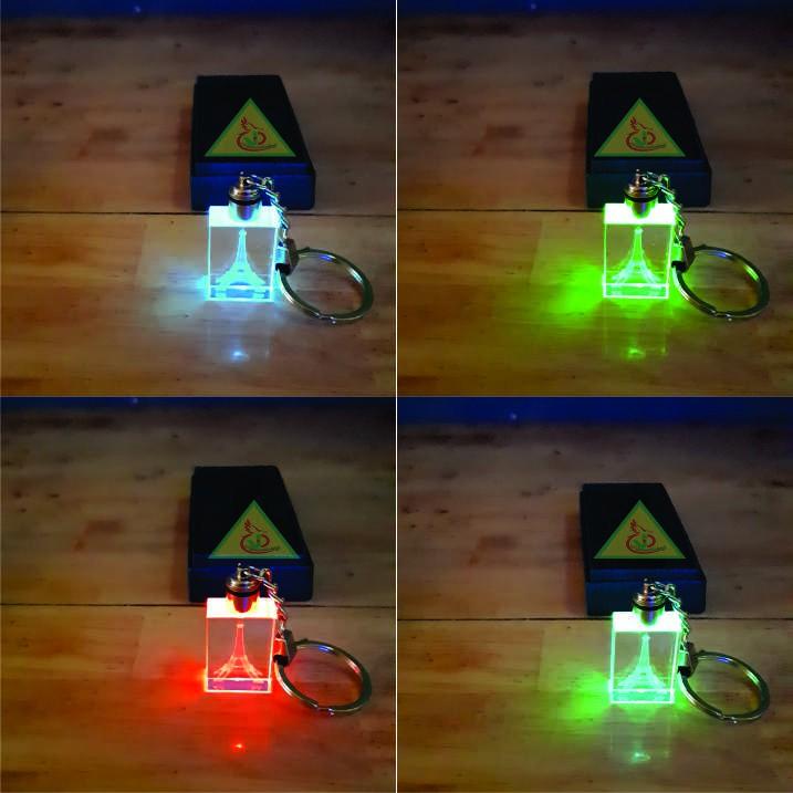 Bộ 2 Móc khóa pha lê phát sáng khắc Hình Tháp Eiffel_Quà tặng