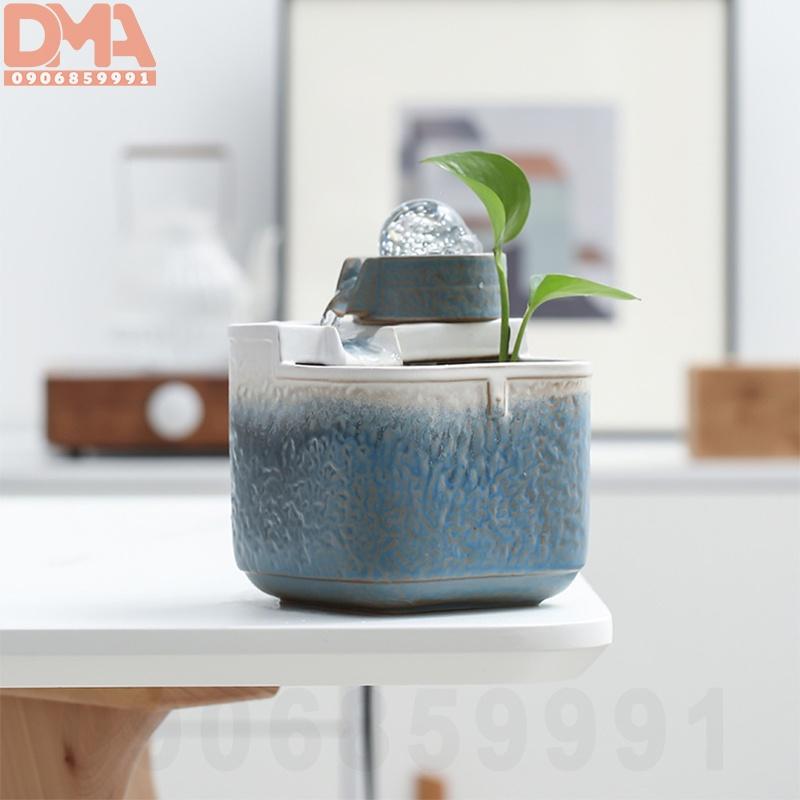 Thác nước gốm phong thủy,tiểu cảnh châu xoay trang trí cao cấp