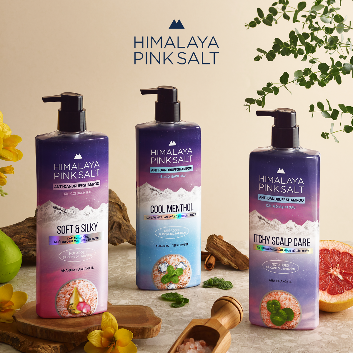 Dầu gội sạch gàu muối hồng Ngăn Ngừa Gàu, Giảm Ngứa Himalaya Pink Salt mát lạnh bạc hà 650ml