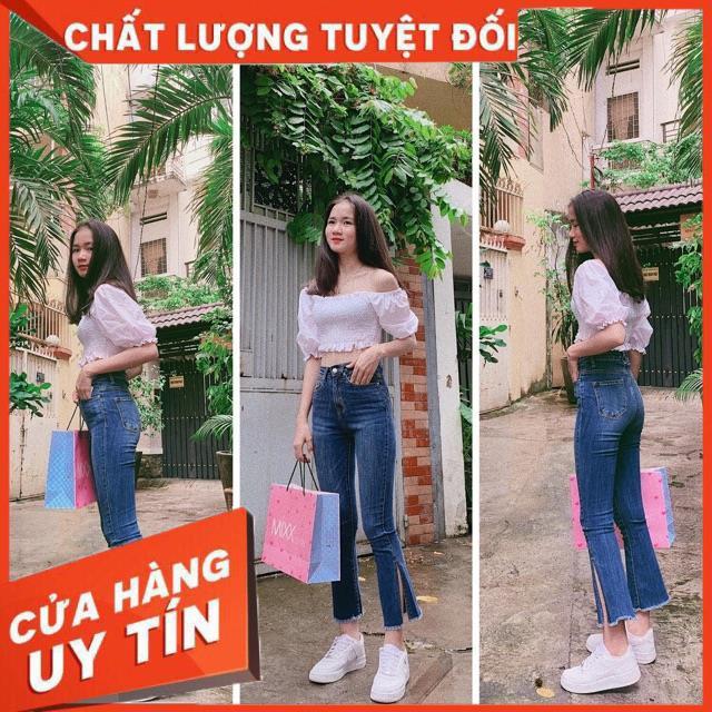 QUẦN JEANS ỐNG LOE ỐNG XẺ 1 bên- chất jeans đẹp xuất sắc