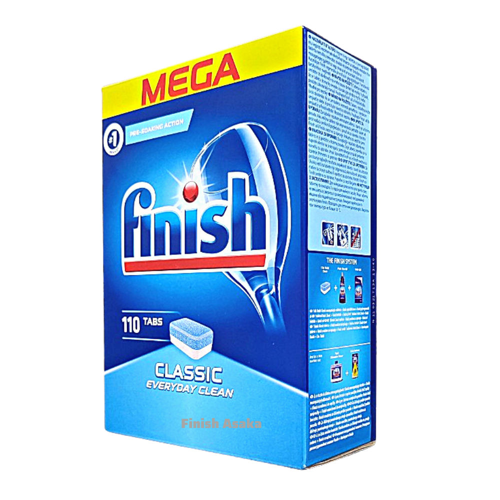 Combo rửa bát Finish: Hộp Classic 110 viên, Nước làm  bóng chai 400ml, Muối hộp 1,5kg - Chính hãng.