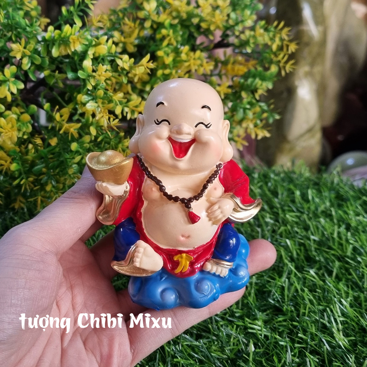 01 tượng Di Lặc 9cm cầm thỏi vàng may mắn