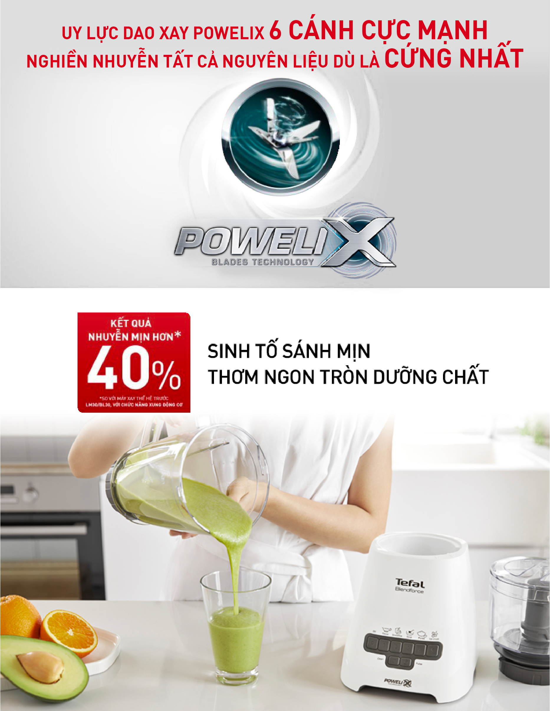 Máy xay sinh tố, xay thịt, xay thực phẩm Tefal BL47YB66, 800W, 2L - Hàng chính hãng