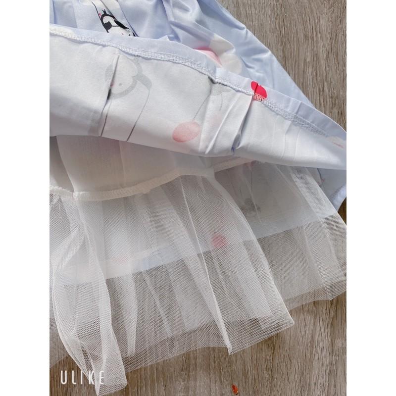 Váy xanh phi lụa kết voan bé gái