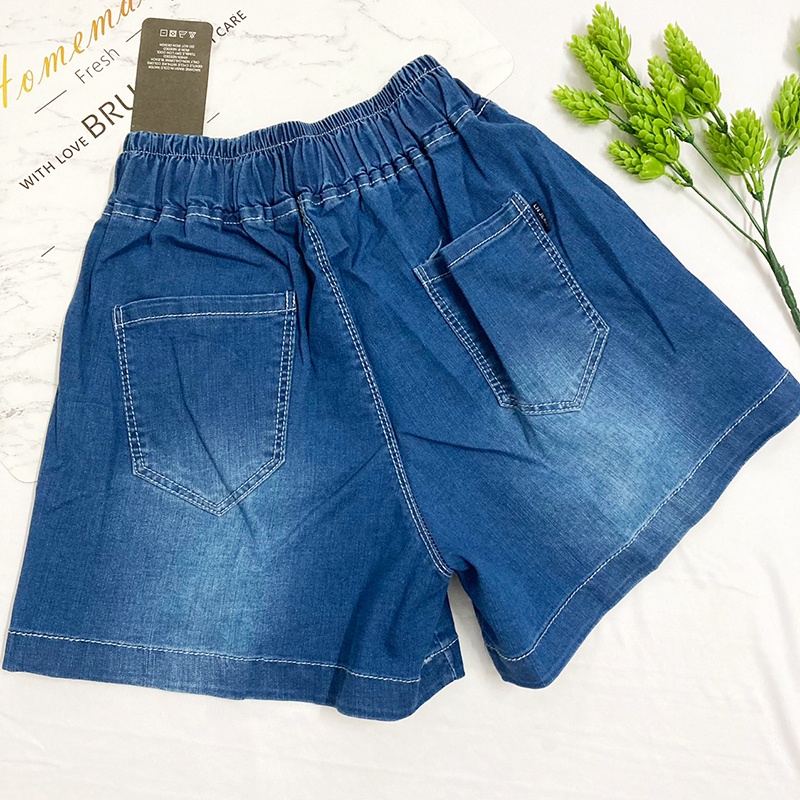 Quần đùi nữ Freesize từ 48-55kg jean dày mềm có độ giãn mạnh - hàng đẹp - lưng thun có dây rút - QU604