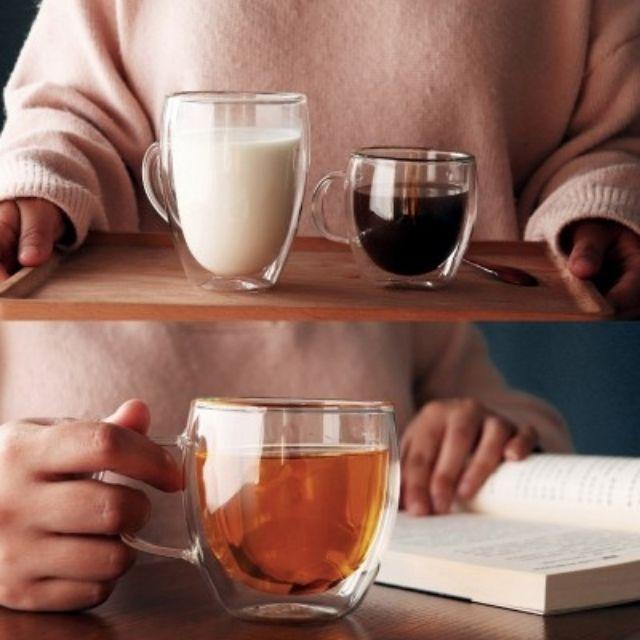 CỐC THỦY TINH 2 LỚP GIỮ NHIỆT UỐNG TRÀ VÀ CAFÉ, CÓ TAY
