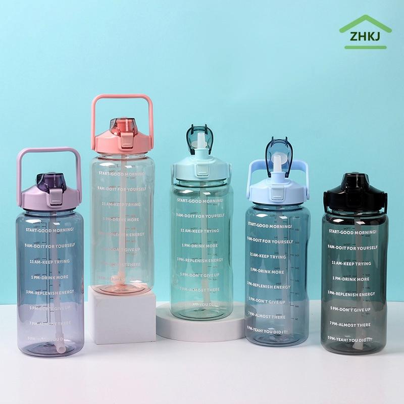 Bình Uống Nước Thể Thao Nắp Lật Có Ống Hút Dung Tích 2L 64OZ Tiện Dụng