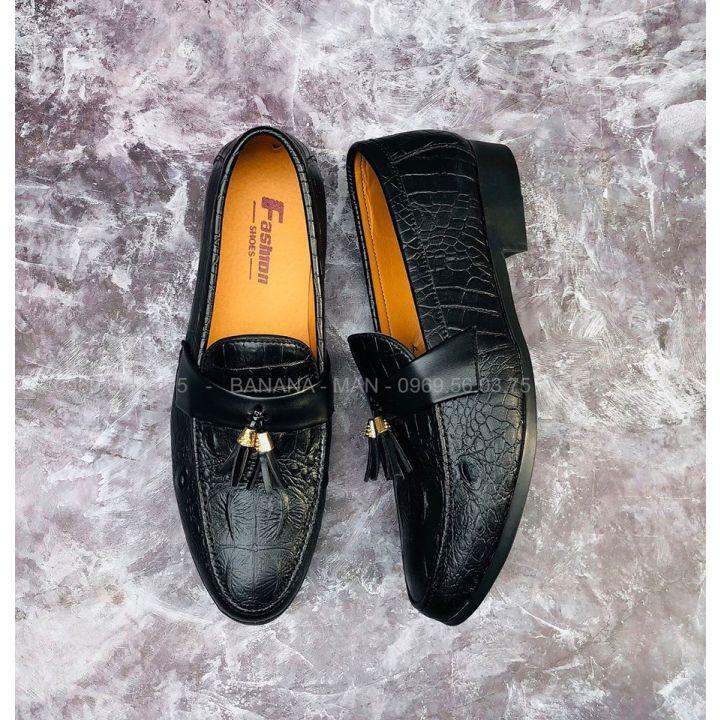 Giày Lười Nam - Vân Cá Sấu Buộc Chuông