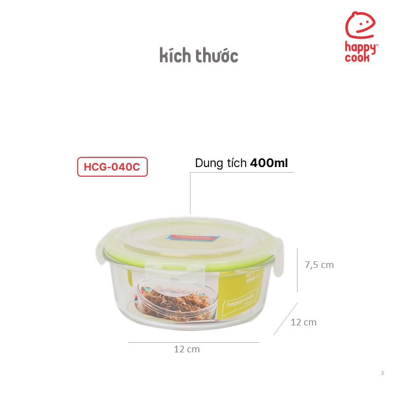 Bộ hộp thủy tinh tròn Happy Cook 3pcs 400ml HCG-03C