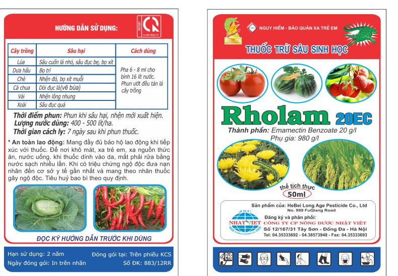Chai 50ml Rholam 20EC trừ sâu xanh, sâu tơ