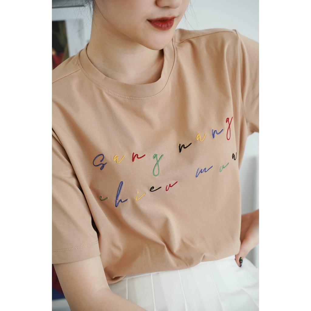 Áo thun tay lỡ Méo shop phông nữ cổ tròn cotton in chữ SNCM freesize form rộng