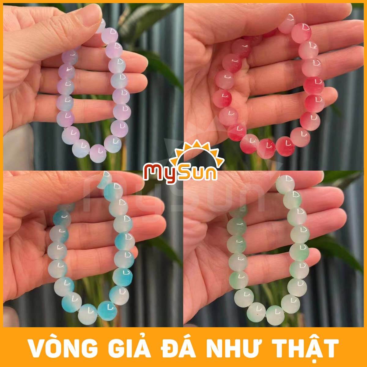 Vòng chuỗi hạt đeo tay đá thạch anh tóc trắng, tím, xanh, đỏ cho nam nữ đẹp MySun
