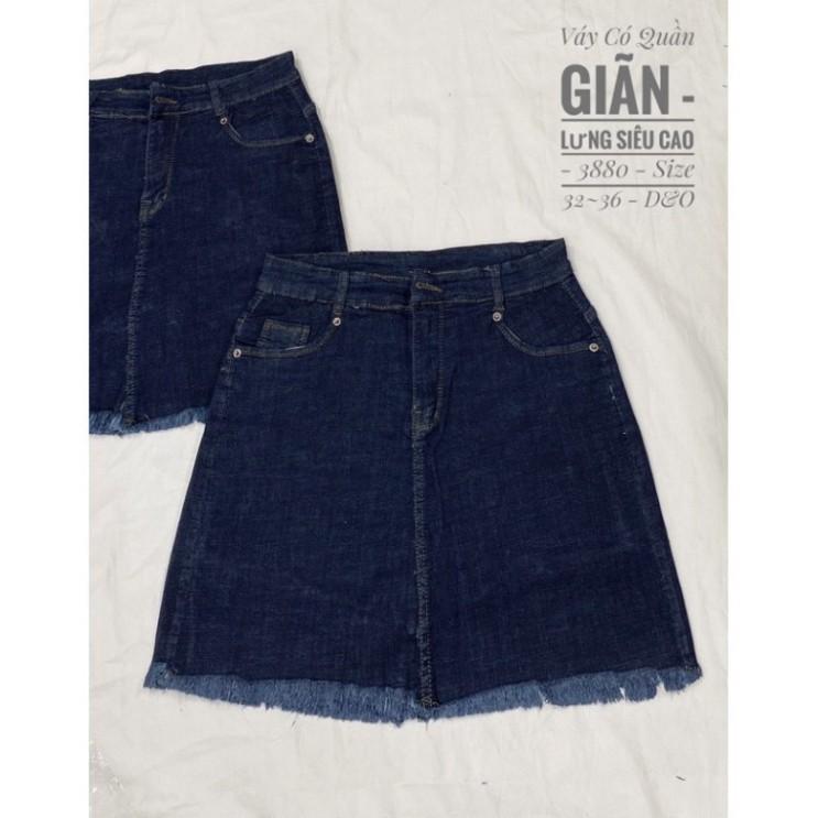 QUẦN VÁY JEAN CO GIÃN Dài 46cm - Chân Váy Có Quần Trong - Xanh Đậm Trơn