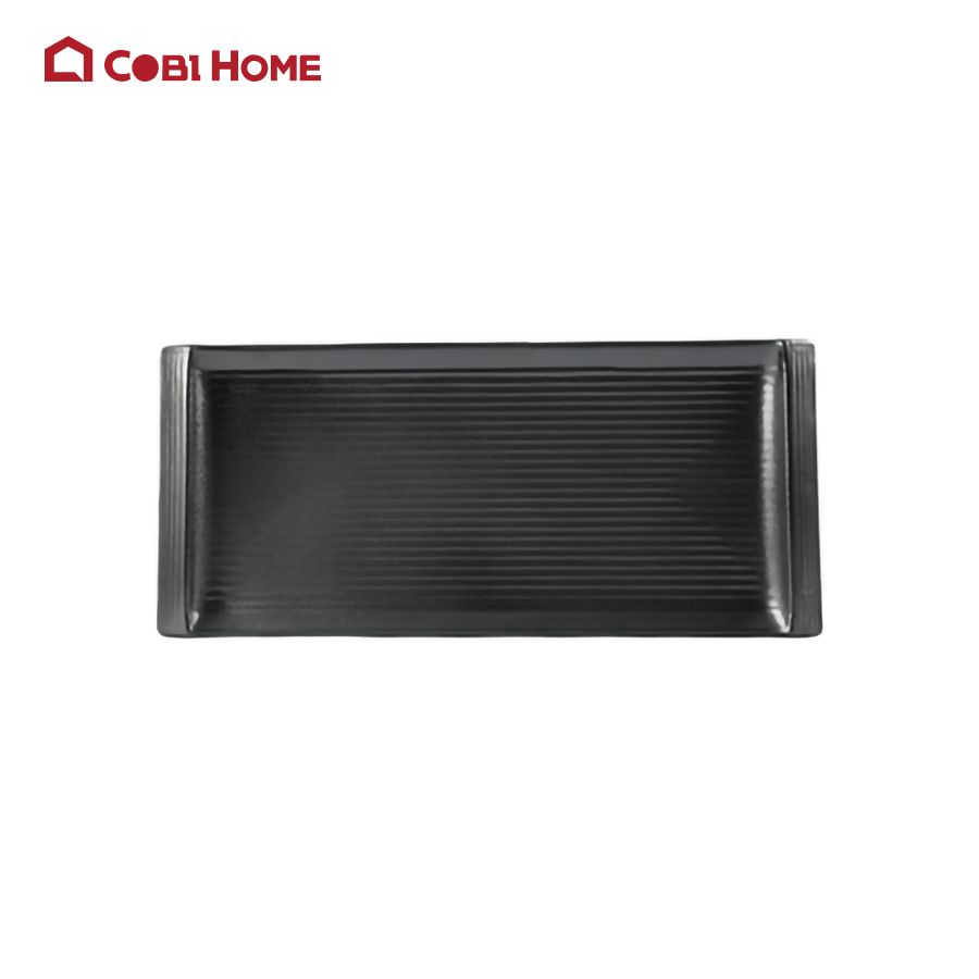 Đĩa hình chữ nhật có cạnh viền màu đen bằng melamine