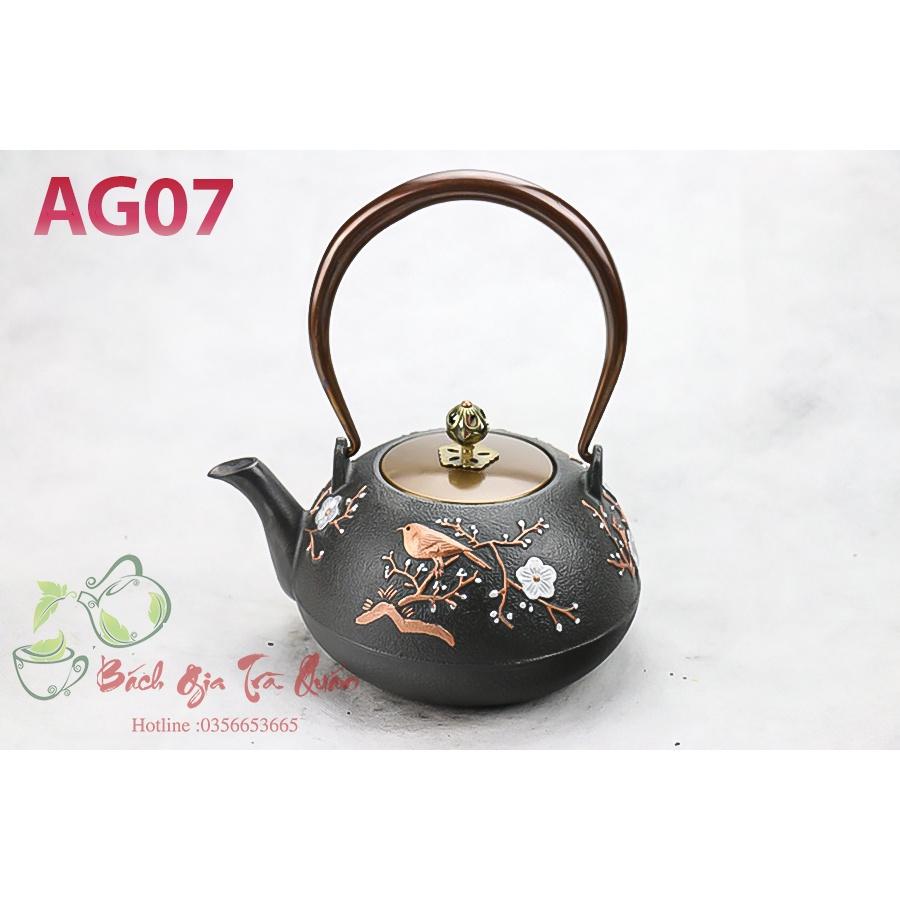 Ấm Gang Tetsubin - Quai & Nắp Đồng - Họa Tiết Én Báo Xuân - Dung Tích 1000ml